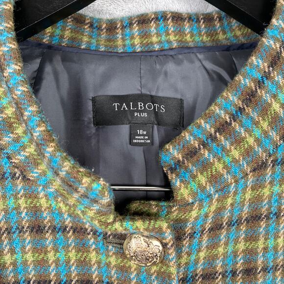 Talbots Plus Jacket 18W Green Plaid Wool Blend Gold Button Holiday Old Money - Picture 6 of 14